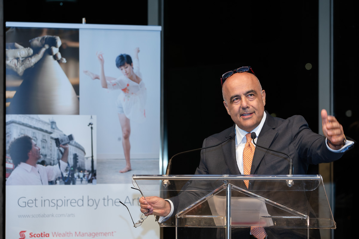 Executive from Scotia Wealth Management presents their \ Get inspired by the Arts \ sponsorship at the National Gallery of Canada in Ottawa.