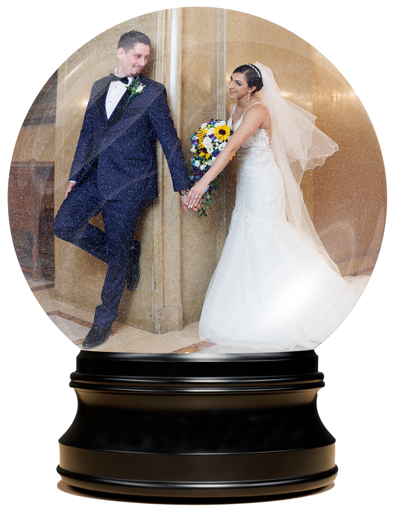 Maya and Mark's First Look — A Wedding Day Moment in a Snow Globe